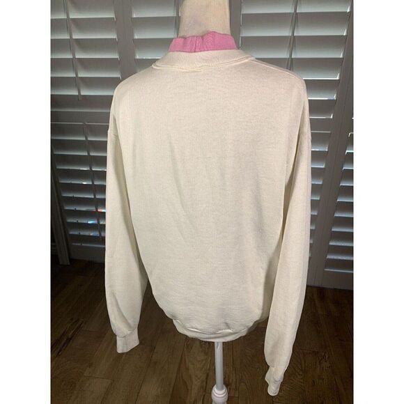 Vtg Grandma Core Double Collar White Pink Flowers Sweatshirt M/L K Hamilton - Picture 9 of 12